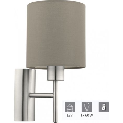 Applique Moderna Pasteri Acciaio Nichel Satinato Stoffa Tortora 1 Luce E27 Ip20 (1/4)