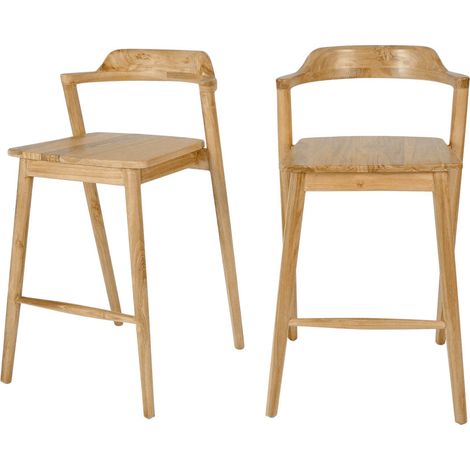 Lot de 2 chaises de bar en teck H65cm - Bois - JOKO (1/5)
