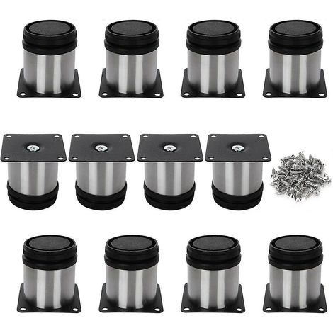 12 verstellbare Schrankbeine, runde Metall-Schrankbeine, Edelstahl-Schrankbeine mit Befestigungsschrauben für Homeoffice – 50 mm x 60 mm – Silber