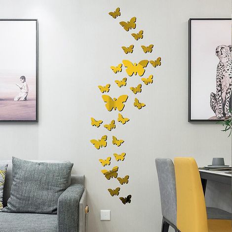 butterfly Acrylic Mirror Stickers (gold), Miroir Acrylique Autocollant Pour Murs, Salon Et Dcoration D'intrieur Moderne (1/3)