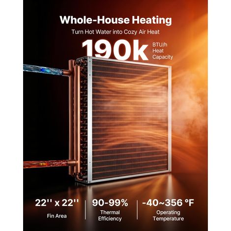 Échangeur de Chaleur à Ailettes 559x559 mm, Échangeur Air-Eau CVC, Tubes Cuivre et Ailettes Aluminium, Capacité Thermique 55,6 kW,… (1/5)