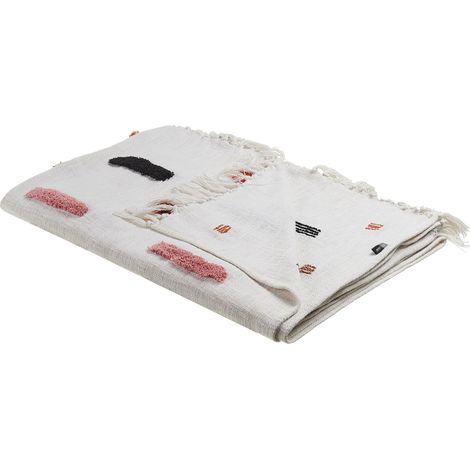 Coperta moderna in cotone tessuto a mano accessorio frange motivo astratto multicolore 130 x 180 cm Alappuzha