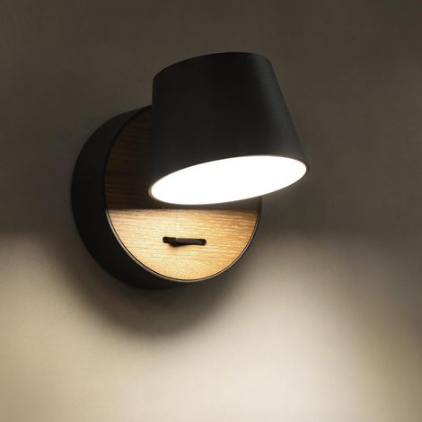 Applique Murale Avec Interrupteur Noir, Pivotant à 360°,5w Led Bois, Design Industriel, Lampe De Lecture Rétro Intérieure En Acier,Lampe Murale Design,Chambre à Coucher, Couloir, Salon,1pack (1/5)