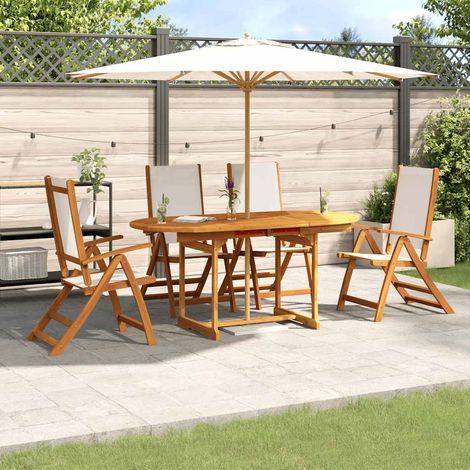 Juego comedor de jardín 5 pzas madera maciza acacia y textileno (1/5)