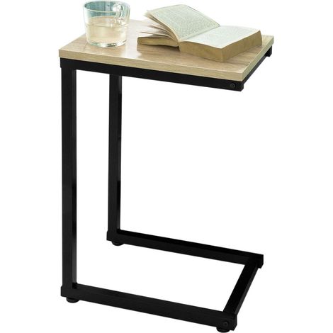 Sobuy – Table d'appoint moderne FBT44N – Forme de C – Matériau panneau de copeaux et métal noir – Dimensions L30 x H60 x P40 cm – Capacité 20 kg