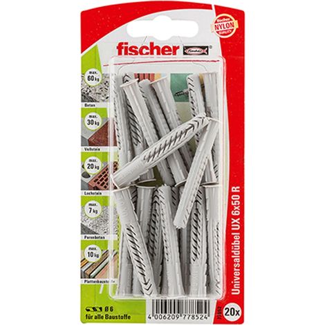 Fischer 20x Universaldübel UX 6 x 50 mm R mit Rand - 77852 (1/3)