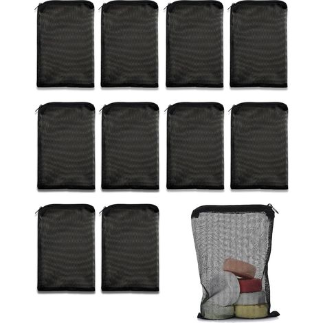 Lot de 10 sacs filtrants pour aquarium, sac filtrant en filet à fermeture éclair pour aquarium, mailles fines à haut débit, sac réutilisable en charbon actif, boules organiques (noir) (1/5)
