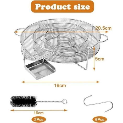 Kaltrauchgenerator aus Edelstahl, runde Form, mit Bürste und Haken für Kalträuchern im BBQ-Stil. (1/3)