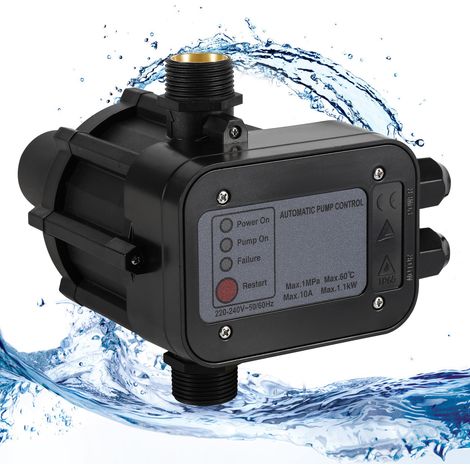 Wolketon Pressostat pompe eau 10 bar avec câble protection fonctionnement à sec contrôleur pompe pression interrupteur de pression surpresseur - Noir