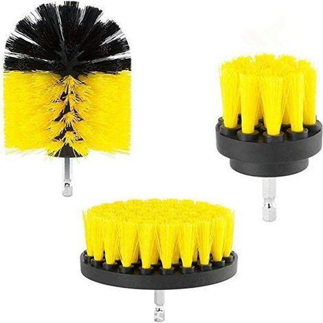 Lot de 3 brosses électriques pour perceuse, nettoyage sols, vitres, carrelages, toilettes, polissage, jaune (1/5)