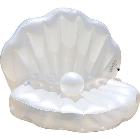 Chaise Longue Gonflable Forme Coquillage avec Boules Perle, Lit de Plage Aquatique Design Sirène, Résistant, Blanc Perle 160x130x130cm- (1/2)