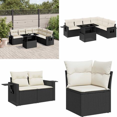 Salon de jardin 7 pcs avec coussins noir résine tressée - Ensemble Salon De Jardin - Meuble Extérieur - Jardin Design - Mobilier Résistant Aux Intempéries - Chaise Longue Pliable - Home & Living (1/5)