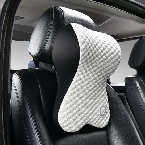 Cuscino poggiatesta e supporto per il collo per auto Ankereame - Supporto ergonomico 3D, rivestimento sfoderabile, universale, adatto a tutti i modelli di auto, bianco