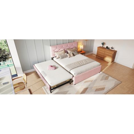 Polsterbett, Bett mit Lattenrost (ohne Matratze), Bett mit Rollcontainer, Samt, Minimalistisch