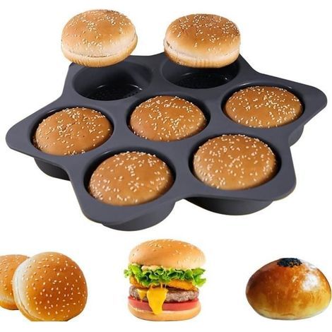 Stampo rotondo in silicone per panini da hamburger, teglia da forno con rivestimento antiaderente. (1/4)