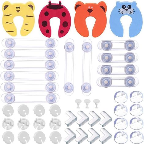 CCYKXACaches Prises Électrique pour Enfant (12 caches+3 clés)+ 16 Protection Table Enfant Coins De Table+12 Loquets de Sécurité pour Bébé