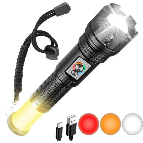 Super Bright LED Torch, XHP99 Rechargeable Torch with 360° Camping Light, 30000 Lumens Powerful, 10 Modes, 50-Hour Long Battery Life, Waterproof