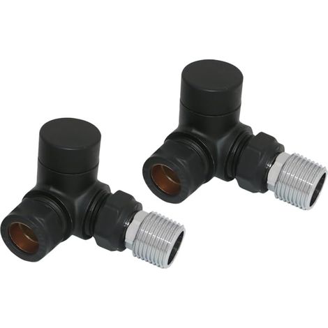 Warmehaus Corner Towel Radiator Valves 15mm Twin Pack Black