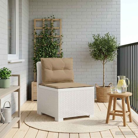 Canapé central de jardin 1 place aspect rotin en PP avec coussins Blanc et Taupe - PANGIVO (1/5)