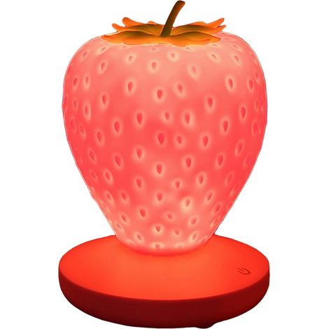 Lampe de nuit 3D fraise, veilleuse fruitée, rechargeable par USB, jolie lampe de chevet pour la maison, lampe d'ambiance LED en silicone, lampe de bureau rose (1/5)