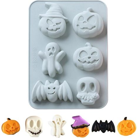 Stampo per cioccolato, stampi per caramelle di Halloween, stampo da forno in silicone, pipistrello in silicone, fantasma, zucca, scheletro, pipistrello, lavabile in lavastoviglie, riutilizzabile (1/5)