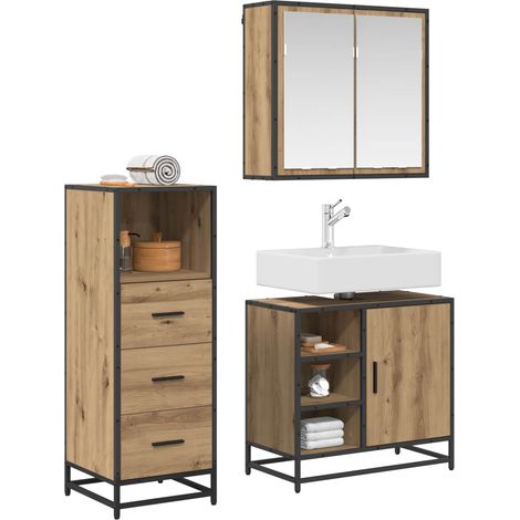 Maison Exclusive - Set di mobili per il bagno con porta 3 pcs Rovere artigianale (1/5)