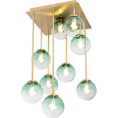 QAZQA Lampada da soffitto athens - Art déco - Acciaio,Vetro - Verde/Oro/Ottone - Quadrato Max. 9 x Watt
