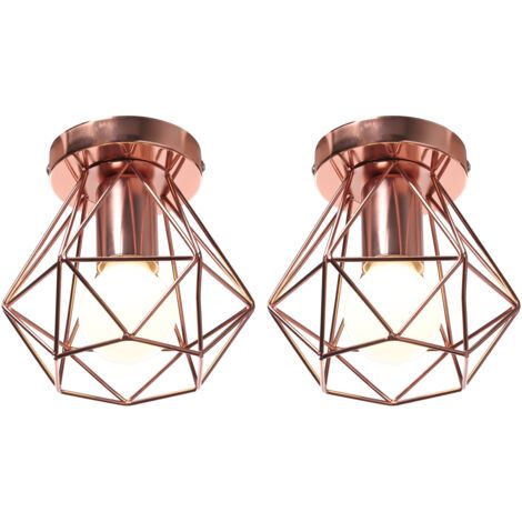 royaluxe- (2X) Plafonnier Rétro Lampe De Plafond D'Intérieur Vintage Or Rose Luminaire Plafonnier Cage En Fer Métallique , Pour Cuisine, Bureau (1/5)
