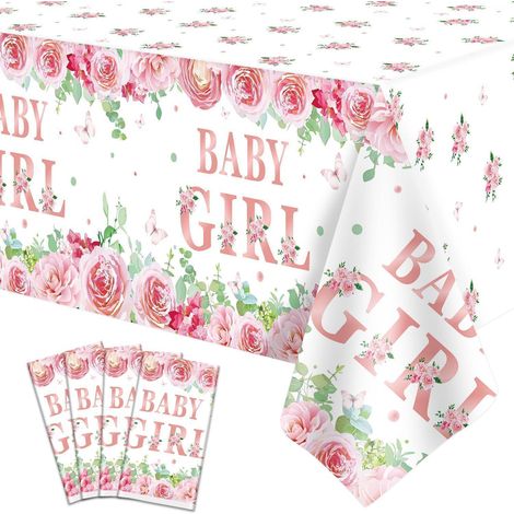4er Pack Babyparty Tischdecke Mädchen Rosa Blumenmuster 130x220cm