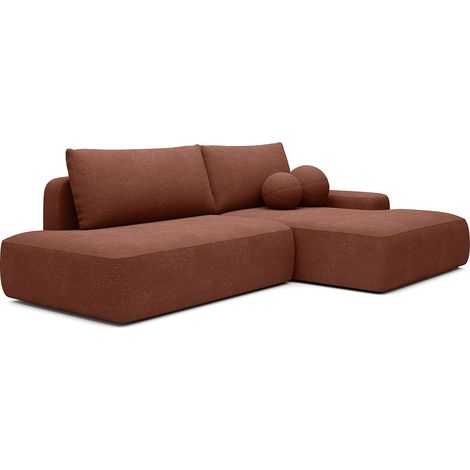 Divano letto angolare destro aperto in tessuto testurizzato terracotta - DAVISO