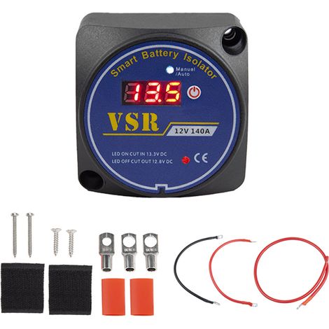 Kit isolateur de batterie double intelligent automobile 12 V 140 A avec relais sensible à la tension (VSR) et relais de recharge automatique. (1/5)