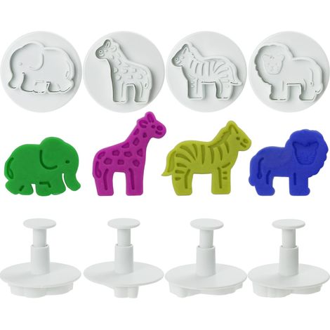 Form-, Gieß- und Extrusionsausstecher mit Kolben Tiere 4 Stück.
