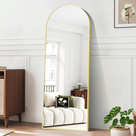 Miroir sur Pied 165 x 60 cm, Grand Miroir Arqué en Pleine Longueur avec Cadre en Aluminium Or, Miroir Mural en Pleine Longueur Convient aux Chambres à Coucher, Entrée, Couloir, Vanité (1/5)