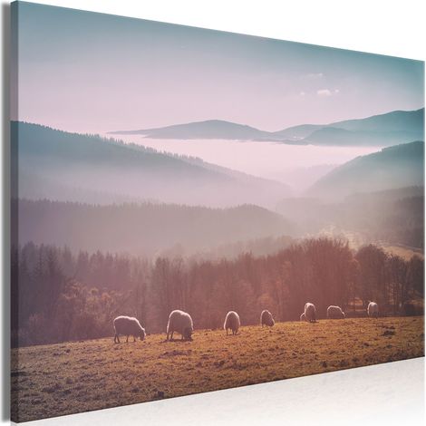 Peinture - Moutons sur fond de paysage montagneux (1 partie) - animaux dans la nature (1/3)