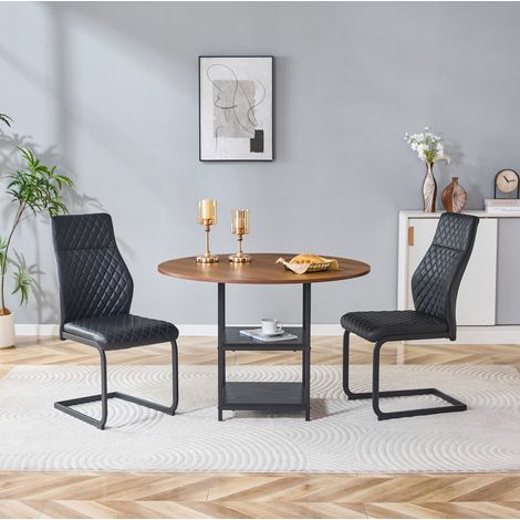 Conjunto mesa y sillas 107x107x75 cm MDF y metal nogal/negro, ahorro de espacio cocina FloraGrace (1/5)