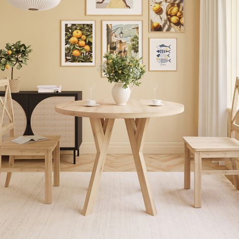 Table à Manger YARA - 4 personnes - Ronde - 90x76,5 cm - Hêtre Scandic (1/5)