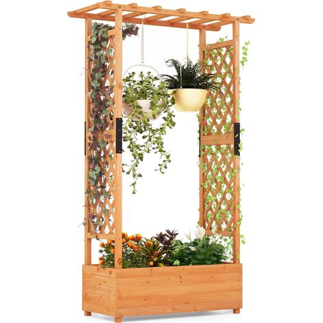 Raised Garden Bed Freestanding Planter Trellis Container w/ Drainage Hole (1/5)
