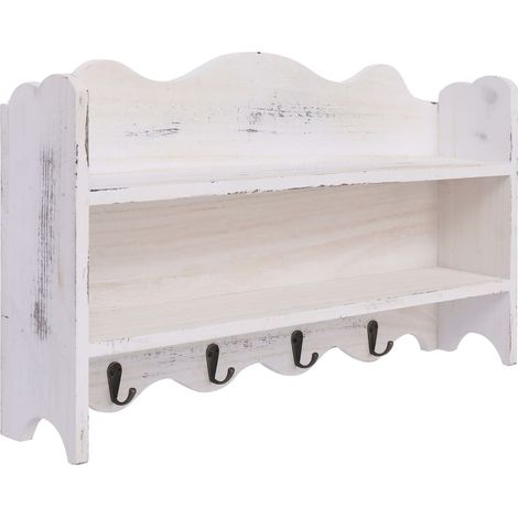 Appendiabiti da parete mensola in legno bianco con 4 ganci 50x10x30 cm Legno DEC024214