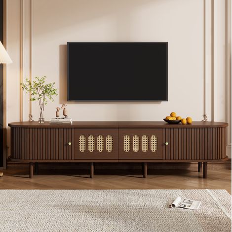 Mueble TV 180x40x40 cm de MDF color nogal oscuro con almacenaje FloraGrace (1/5)