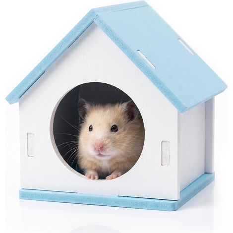 Casetta per Porcellini D'India in Legno Blu, Rifugio per Criceti E Piccoli Animali Con Finestra Di Ventilazione, CASA per Tartarughe Di Terra Facile Da Montare per Gabbia E Recinto Interno (1/5)