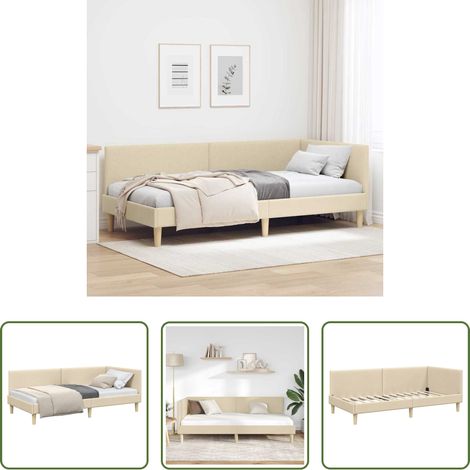 vidaXL Ecksofa -  Eckbettgestell Creme 90 cm x 200 cm Stoff und Sperrholz