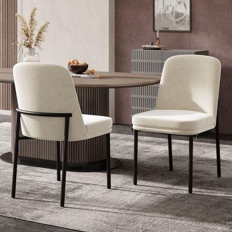 Juego de 2 sillas Asiento grueso Cómodo Estructura metal Terciopelo color beige (1/4)