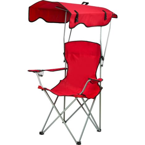 Chaise de Camping Pliante avec Accoudoirs, Pare-soleil,Porte-gobelet et Sacs de Transport avec Auvent D'ombrage,Fauteuil de Camping pour Plage Pêche en Plein air,Fauteuil de Plage Pliable (Rouge) (1/5)