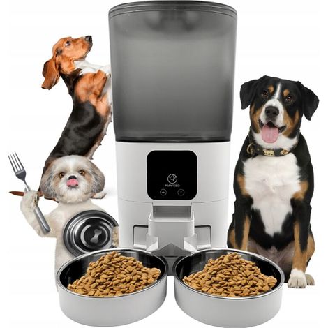 Distributeur automatique de nourriture pour chiens et chats Double 6 L USB + Gamelles