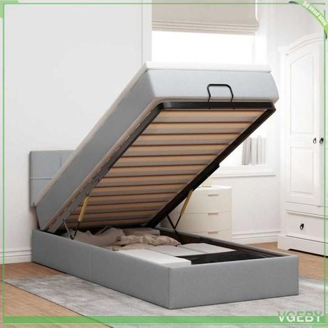 Cadre de lit ottoman - 3311421 - 90x190 cm - tissu gris clair - rangement hydraulique (1/5)