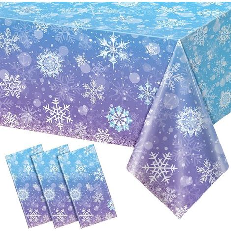 Lot de 3 chemins de table de Noël - Motif flocons de neige - 137 x 272 cm - Jetables - Imperméables et antitaches - Pour fêtes de Noël et Nouvel An (1/5)