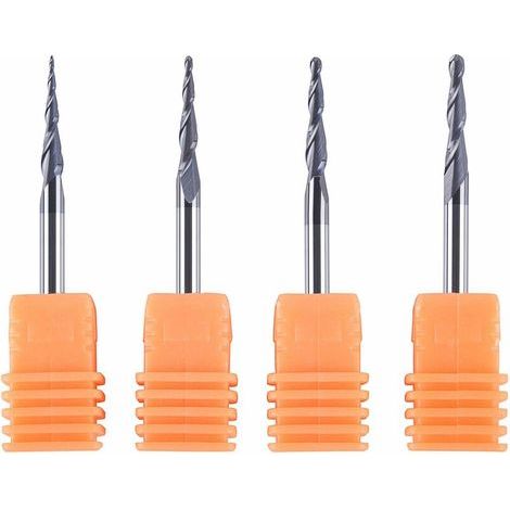 4pcs CNC Carbide Tapered End Mill Cutter with R0.251.0 Tip - For Engraving