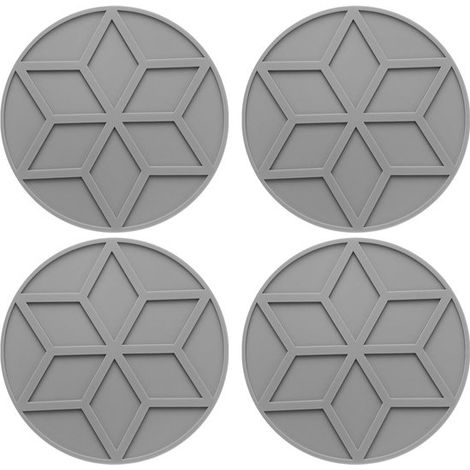 Sous-verres de verre ronds 10 cm en silicone résistant à la chaleur pour casseroles et plats chauds, gris foncé, 4 pièces (1/5)