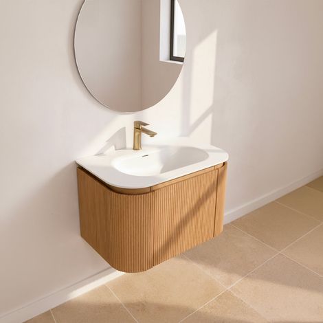 Meuble de salle de bain suspendu 80 cm en chêne clair avec vasque - MIRA - INOBATH (1/5)