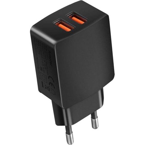 Prise USB, Chargeur Secteur USB 5V/2,1A, Adaptateur Double Port 10,5W, Compatible avec Téléphone Tels Que iPhone, Samsung A12/A22, Redmi, Oppo, Nokia, Moto, Huawei et Plus D'Appareils–Noir